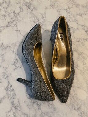 Silver Gold Glitter Kitten Heels Short Pump